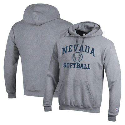 Men's Champion  Gray Nevada Wolf Pack Icon Softball Powerblend Pullover Hoodie