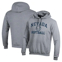 Men's Champion  Gray Nevada Wolf Pack Icon Softball Powerblend Pullover Hoodie