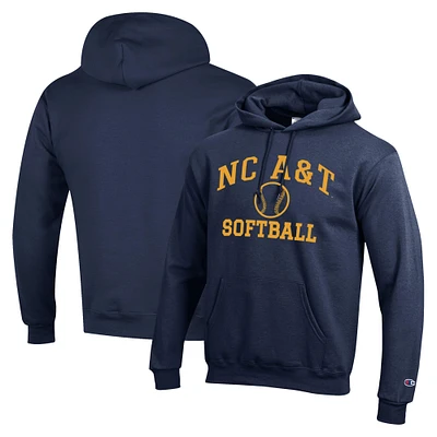 Men's Champion  Navy North Carolina A&T Aggies Icon Softball Powerblend Pullover Hoodie