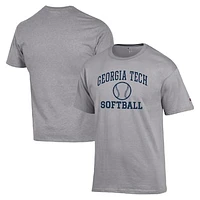 Men's Champion  Gray Georgia Tech Yellow Jackets Icon Softball Powerblend T-Shirt