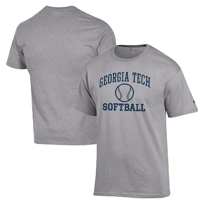 Men's Champion  Gray Georgia Tech Yellow Jackets Icon Softball Powerblend T-Shirt