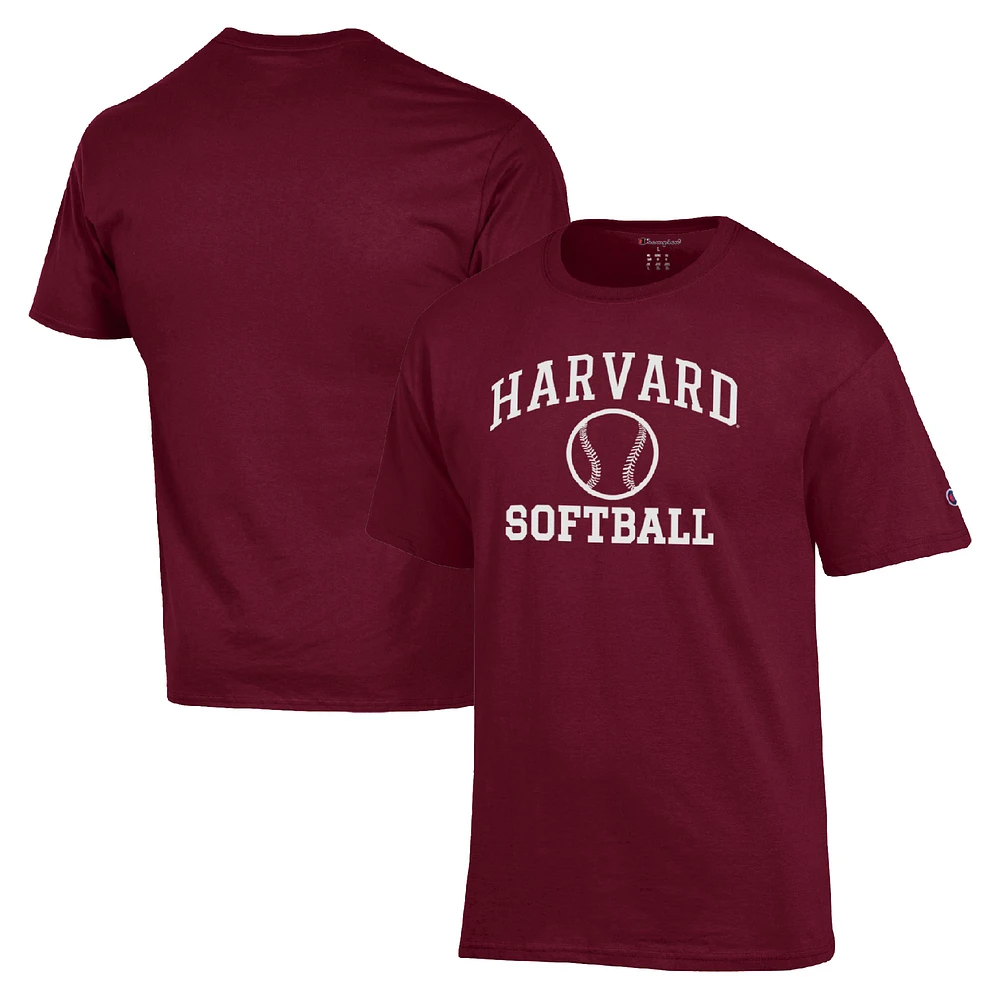 Men's Champion Crimson Harvard Icon Softball Powerblend T-Shirt