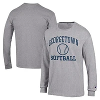 Men's Champion  Gray Georgetown Hoyas Icon Softball Powerblend Long Sleeve T-Shirt