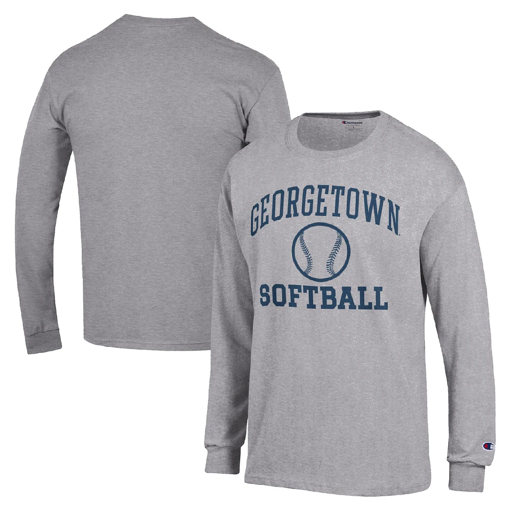 Men's Champion Gray Georgetown Hoyas Icon Softball Powerblend Long Sleeve T-Shirt