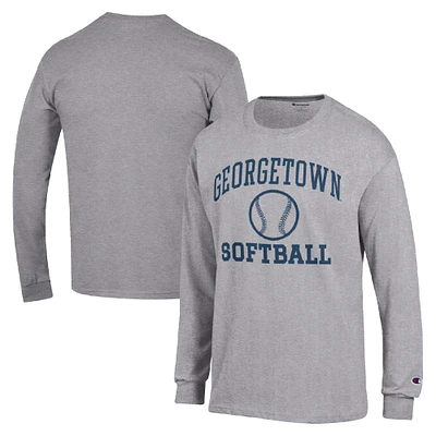 Men's Champion  Gray Georgetown Hoyas Icon Softball Powerblend Long Sleeve T-Shirt