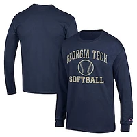 Men's Champion  Navy Georgia Tech Yellow Jackets Icon Softball Powerblend Long Sleeve T-Shirt