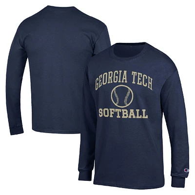 Men's Champion  Navy Georgia Tech Yellow Jackets Icon Softball Powerblend Long Sleeve T-Shirt