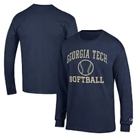 Men's Champion  Navy Georgia Tech Yellow Jackets Icon Softball Powerblend Long Sleeve T-Shirt