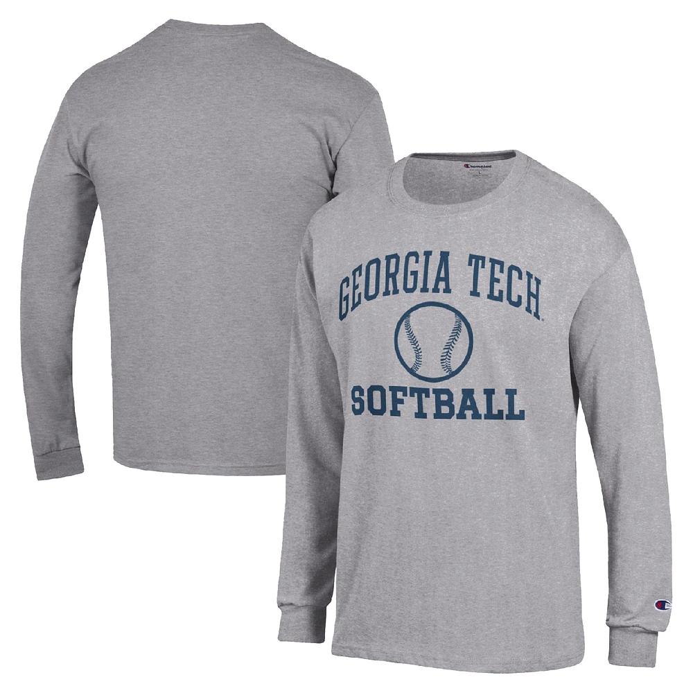 Men's Champion Gray Georgia Tech Yellow Jackets Icon Softball Powerblend Long Sleeve T-Shirt