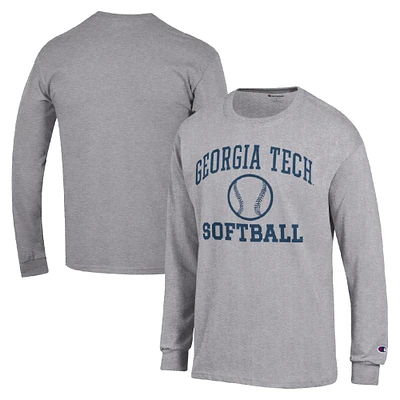 Men's Champion  Gray Georgia Tech Yellow Jackets Icon Softball Powerblend Long Sleeve T-Shirt