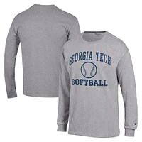 Men's Champion  Gray Georgia Tech Yellow Jackets Icon Softball Powerblend Long Sleeve T-Shirt