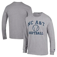 Men's Champion  Gray North Carolina A&T Aggies Icon Softball Powerblend Long Sleeve T-Shirt