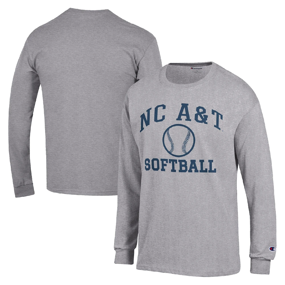 Men's Champion Gray North Carolina A&T Aggies Icon Softball Powerblend Long Sleeve T-Shirt