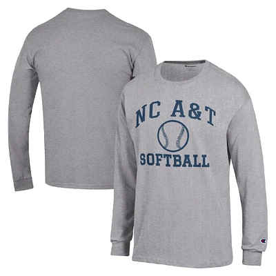 Men's Champion  Gray North Carolina A&T Aggies Icon Softball Powerblend Long Sleeve T-Shirt