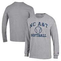 Men's Champion  Gray North Carolina A&T Aggies Icon Softball Powerblend Long Sleeve T-Shirt