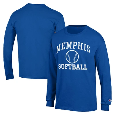 Men's Champion  Royal Memphis Tigers Icon Softball Powerblend Long Sleeve T-Shirt