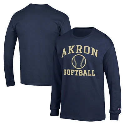 Men's Champion  Navy Akron Zips Icon Softball Powerblend Long Sleeve T-Shirt