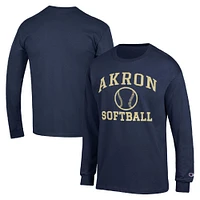 Men's Champion  Navy Akron Zips Icon Softball Powerblend Long Sleeve T-Shirt