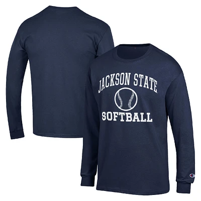 Men's Champion  Navy Jackson State Tigers Icon Softball Powerblend Long Sleeve T-Shirt