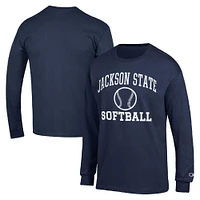 Men's Champion  Navy Jackson State Tigers Icon Softball Powerblend Long Sleeve T-Shirt