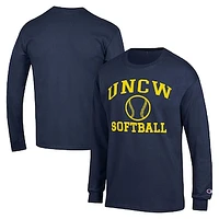 Men's Champion  Navy UNC Wilmington Seahawks Icon Softball Powerblend Long Sleeve T-Shirt