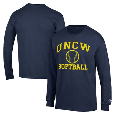 Men's Champion  Navy UNC Wilmington Seahawks Icon Softball Powerblend Long Sleeve T-Shirt