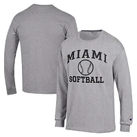 Men's Champion  Gray Miami University RedHawks Icon Softball Powerblend Long Sleeve T-Shirt