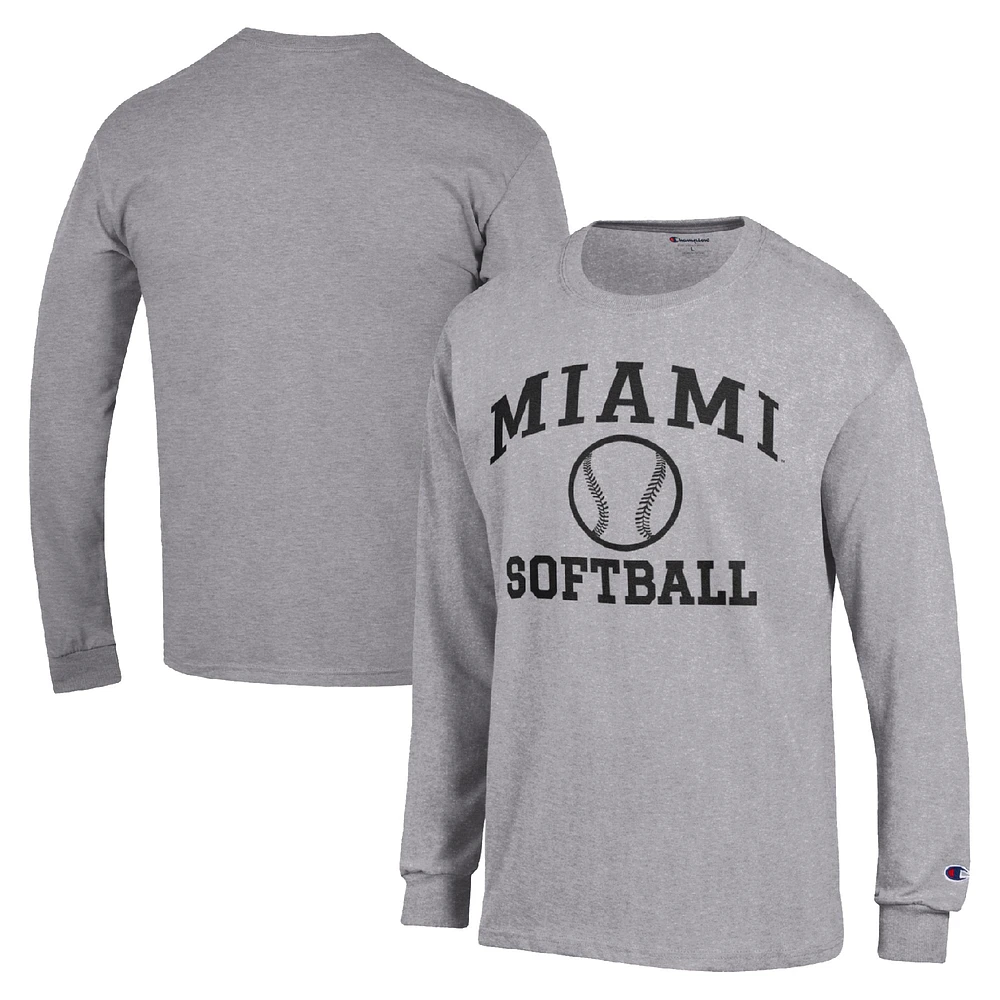 Men's Champion Gray Miami University RedHawks Icon Softball Powerblend Long Sleeve T-Shirt