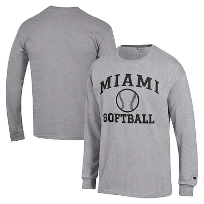 Men's Champion  Gray Miami University RedHawks Icon Softball Powerblend Long Sleeve T-Shirt