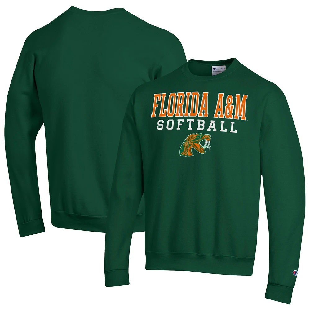 Men's Champion Florida A&M Rattlers Stack Logo Softball Powerblend Pullover Sweatshirt