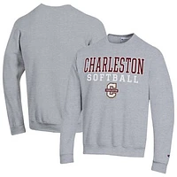 Men's Champion  Gray Charleston Cougars Stack Logo Softball Powerblend Pullover Sweatshirt