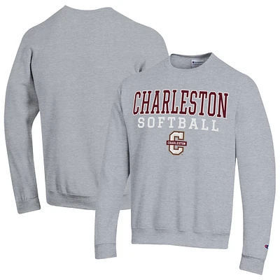 Men's Champion  Gray Charleston Cougars Stack Logo Softball Powerblend Pullover Sweatshirt