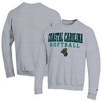 Men's Champion  Gray Coastal Carolina Chanticleers Stack Logo Softball Powerblend Pullover Sweatshirt