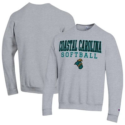 Men's Champion  Gray Coastal Carolina Chanticleers Stack Logo Softball Powerblend Pullover Sweatshirt