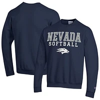 Men's Champion  Navy Nevada Wolf Pack Stack Logo Softball Powerblend Pullover Sweatshirt