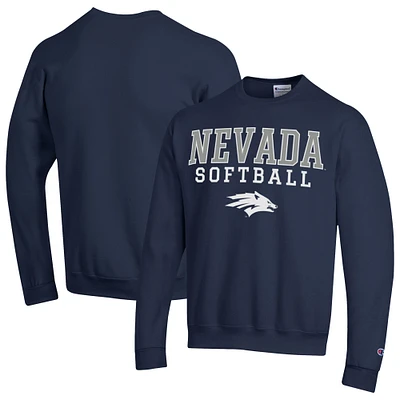 Men's Champion  Navy Nevada Wolf Pack Stack Logo Softball Powerblend Pullover Sweatshirt