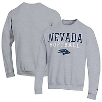 Men's Champion  Gray Nevada Wolf Pack Stack Logo Softball Powerblend Pullover Sweatshirt