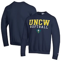 Men's Champion  Navy UNC Wilmington Seahawks Stack Logo Softball Powerblend Pullover Sweatshirt
