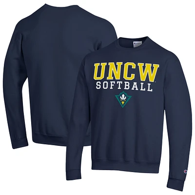 Men's Champion  Navy UNC Wilmington Seahawks Stack Logo Softball Powerblend Pullover Sweatshirt