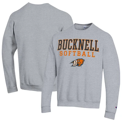 Men's Champion  Gray Bucknell Bison Stack Logo Softball Powerblend Pullover Sweatshirt
