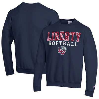 Men's Champion  Navy Liberty Flames Stack Logo Softball Powerblend Pullover Sweatshirt