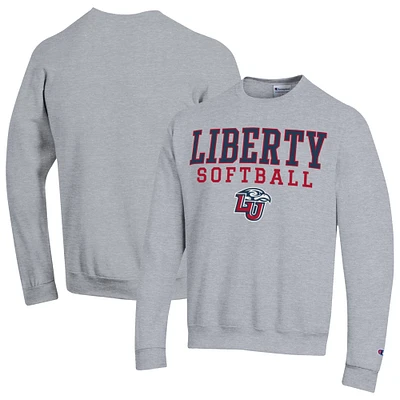 Men's Champion  Gray Liberty Flames Stack Logo Softball Powerblend Pullover Sweatshirt