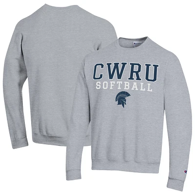 Men's Champion  Gray Case Western Reserve Spartans Stack Logo Softball Powerblend Pullover Sweatshirt