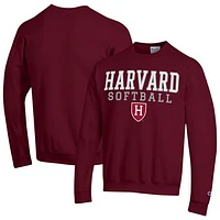 Men's Champion  Crimson Harvard Stack Logo Softball Powerblend Pullover Sweatshirt