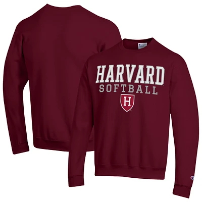 Men's Champion  Crimson Harvard Stack Logo Softball Powerblend Pullover Sweatshirt