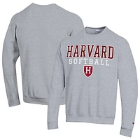 Men's Champion  Gray Harvard Crimson Stack Logo Softball Powerblend Pullover Sweatshirt