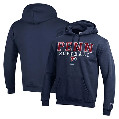 Men's Champion  Navy Pennsylvania Quakers Stack Logo Softball Powerblend Pullover Hoodie
