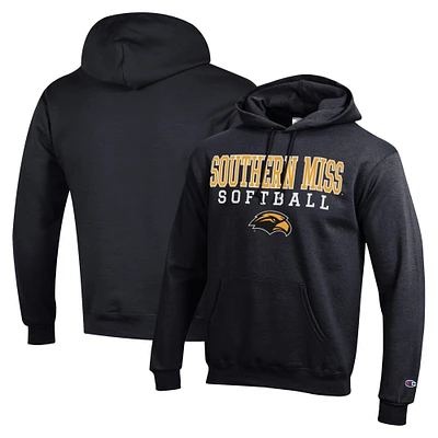 Men's Champion Southern Miss Golden Eagles Stack Logo Softball Powerblend Pullover Hoodie