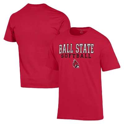 Men's Champion  Cardinal Ball State Cardinals Stack Logo Softball Powerblend T-Shirt