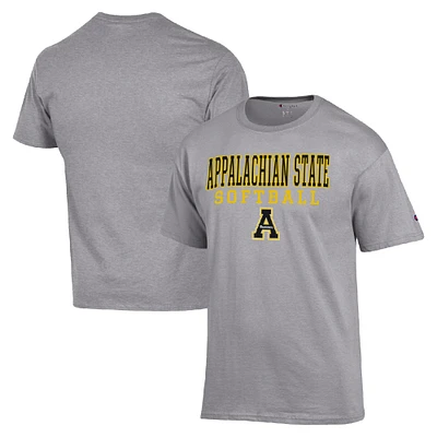 Men's Champion  Gray Appalachian State Mountaineers Stack Logo Softball Powerblend T-Shirt